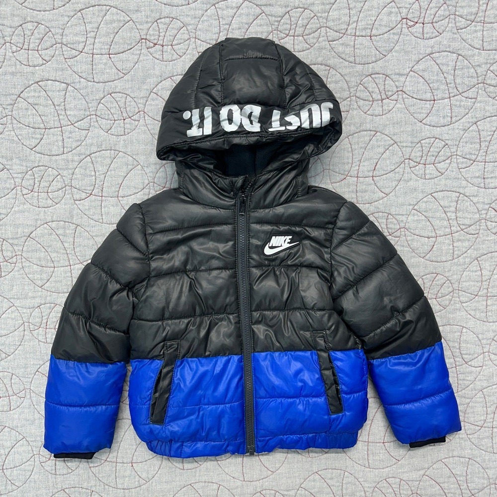 Nike Puffer Jacket Black Blue Colorblock Hooded / Toddler Boys 3T